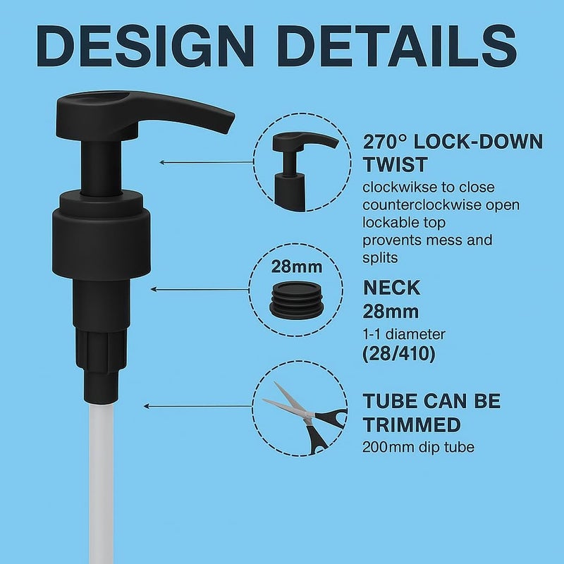 vigor path Universal Shampoo/Conditioner Dispenser Pump for Bottles, Leak Proof, Pump Top Fits 1 L/33.8 oz Bottles, 28/410 Neck Size, Black (Pack of 2) - Image 2